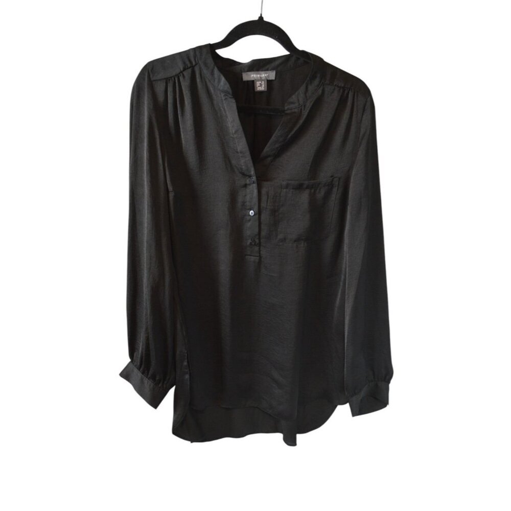 Primark Women’s Black Long Sleeve Blouse Size US 12 V-Neck Casual Top